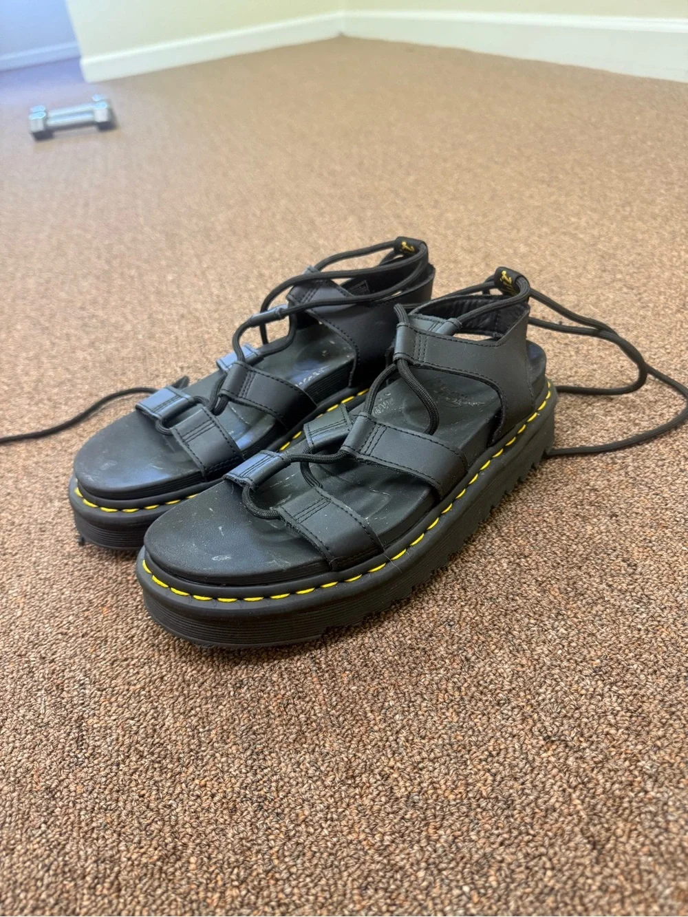 Dr. Martens Black Leather Lace-Up Platform Sandals
